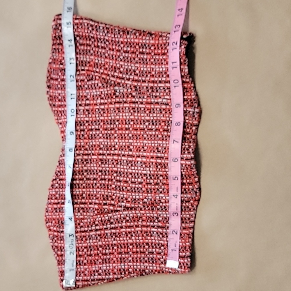 Zara Size M Red, Black and White Tweed Cropped Corset Strapless Top, Gently Used - Picture 8 of 13